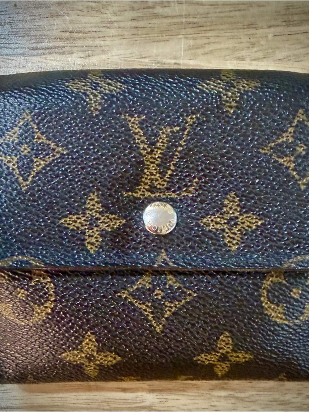 Louis Vuitton Brown Monogram Flap Wallet with Gold-Tone Button